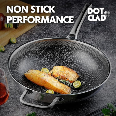 Wok pan,Hybrid 13 inch Wok with Lid, PFOA Free Cookware,non stick Stainless Steel Woks & Stir-fry pans Nonstick, Dishwasher and Oven Safe, Works on Induction