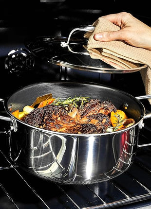 HexClad Hybrid Nonstick 5-Quart Dutch Oven with Stainless Steel Lid, Stay-Cool Handles, Dishwasher-Friendly, Oven-Safe Up to 900°F, Induction Ready, Compatible with All Cooktops