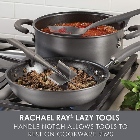 Rachael Ray Tools and Gadgets Lazy Crush & Chop, Flexi Turner, and Scraping Spoon Set / Cooking Utensils - 3 Piece, Gray