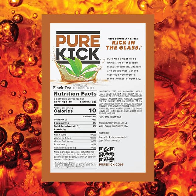 PURE KICK Energy Singles To Go Drink Mix, Black Tea, Includes 12 Boxes with 6 Packets in each Box, 72 Total Packets