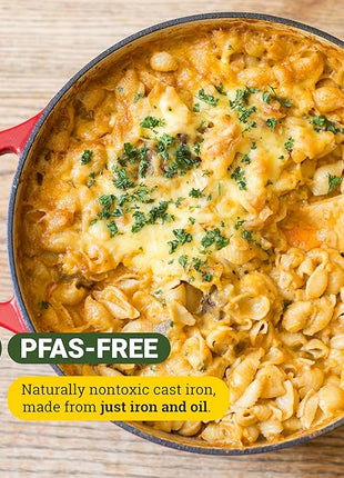 Lodge 6 Quart Enameled Cast Iron Dutch Oven with Lid – Dual Handles – Oven Safe up to 500° F or on Stovetop - Use to Marinate, Cook, Bake, Refrigerate and Serve – Island Spice Red