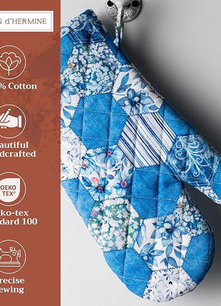 Maison d' Hermine Oven Gloves 100% Cotton Oven Mitt 7" x 13" with Loop Heat Resistant, BBQ, Cooking Gloves, Baking, Grilling, Kitchen, Handling Hot Pans Spring/Summer (Pack of 1, Summer Blues)