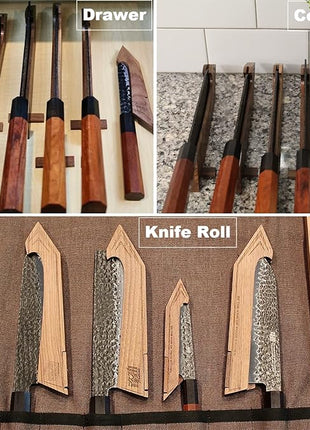 FINDKING Chefs Knives Set and Edge Guards, High Carbon Steel Kitchen Knives, Walnut Knife Holders, for Home Kitchen, Meat, Fruits, Vegetables, Dynasty Series, 8PCS