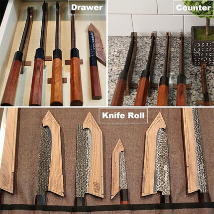 FINDKING Chefs Knives Set and Edge Guards, High Carbon Steel Kitchen Knives, Walnut Knife Holders, for Home Kitchen, Meat, Fruits, Vegetables, Dynasty Series, 8PCS