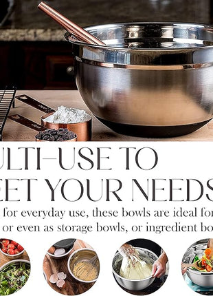 Bellemain Stainless Steel Non-Slip Mixing Bowls with Lids (5 Piece, Silver/Black)