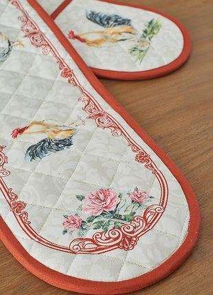 Maison d' Hermine Double Oven Mitts 100% Cotton 7"x35" Double Oven Mitt Heat Resistant BBQ Cooking Gloves with Loop, Baking, Grilling, Home, Kitchen, Handling Hot Pans Spring Summer (Campagne)