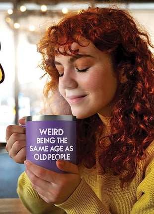 KLUBI 40th Birthday Gifts Women - Weird Being The Same Age As Old People 14oz 50th 60th Birthday Gifts for Women Over 60 Purple Bday Gift Ideas for Adults Cute Funny Celebration Gift for Elderly