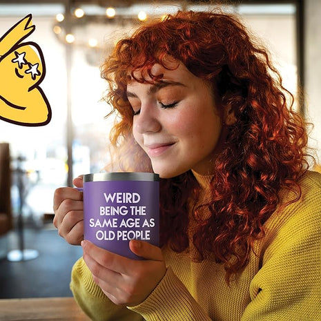 KLUBI 40th Birthday Gifts Women - Weird Being The Same Age As Old People 14oz 50th 60th Birthday Gifts for Women Over 60 Purple Bday Gift Ideas for Adults Cute Funny Celebration Gift for Elderly