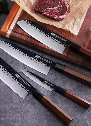 FINDKING Dynasty Series 4PCS Kitchen Knife Set, Professional Japanese Chef Knife Set, 9Cr18MoV High Carbon Steel Blade, African Rosewood Octagonal Handle, for Meat, Fruits, Vegetables
