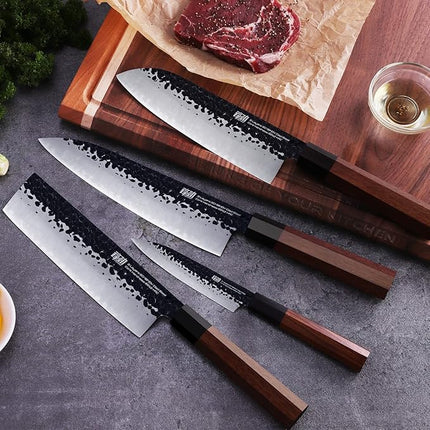 FINDKING Dynasty Series 4PCS Kitchen Knife Set, Professional Japanese Chef Knife Set, 9Cr18MoV High Carbon Steel Blade, African Rosewood Octagonal Handle, for Meat, Fruits, Vegetables