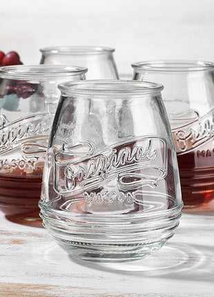 Glaver's Stemless Wine Glasses 21 Oz. Set Of 4 Original Mason Vintage Goblet Beverage Glasses Uses For Your Cocktail Lounge, Whiskey Parties, and Everyday Dinner Table. Dishwasher Safe. (Large)