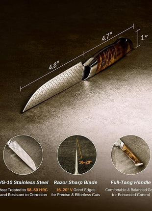 KYOKU 4.8" Steak Knife Set of 4 with Non-Stick Koi Scale Pattern, Japanese VG10 Stainless Steel Steak Knives with Sheath Gift Box, Shogun Koi Series Full Tang Knives for Steak with Camphorwood Handles