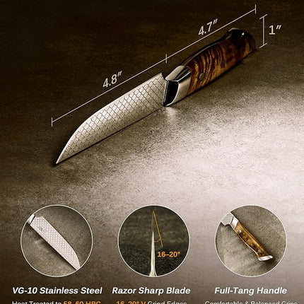 KYOKU 4.8" Steak Knife Set of 4 with Non-Stick Koi Scale Pattern, Japanese VG10 Stainless Steel Steak Knives with Sheath Gift Box, Shogun Koi Series Full Tang Knives for Steak with Camphorwood Handles