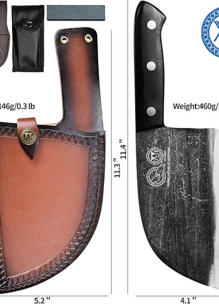 XYJ Authentic Since 1986,Outstanding Ancient Forging,6.7 Inch Full Tang,Serbian Chefs knife,Chef Meat Cleaver,Kitchen Knives,Set with Leather Sheath,Take Carrying,Butcher
