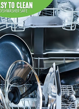 GreenLife Soft Grip Healthy Ceramic Nonstick 12 Piece Kitchen Cookware Pots and Frying Sauce Saute Pans Set, PFAS-Free with Kitchen Utensils and Lid, Dishwasher Safe, Black