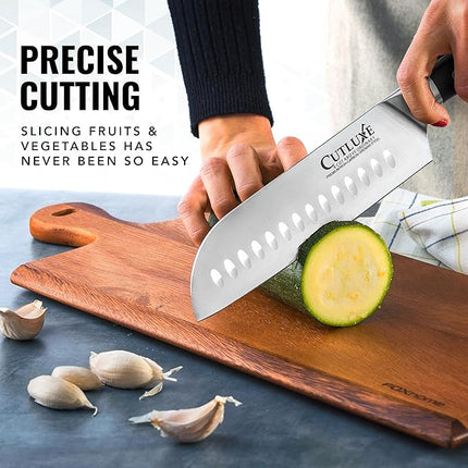 Cutluxe Santoku Knife Set – 7" Chopping Knife and 5" Vegetable Knife – Multipurpose Kitchen Knives – High Carbon German Steel, Full Tang & Ergonomic Handle Design – Artisan Series