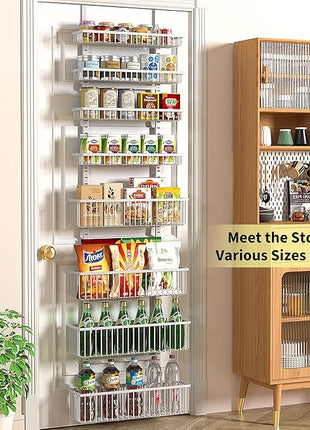 Moforoco White Over The Door Pantry Organizer, Pantry Organization and Storage, Metal Hanging Spice Rack Shelves Door, Seasoning Shelves, Laundry Room Organization, House and Kitchen Essentials
