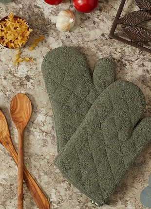 DII Basic Terry Collection 100% Cotton Quilted, Oven Mitt, Artichoke, 2 Piece