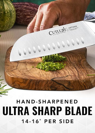 Cutluxe Santoku Knife Set – 7" Chopping Knife and 5" Vegetable Knife – Multipurpose Kitchen Knives – High Carbon German Steel, Full Tang & Ergonomic Handle Design – Artisan Series