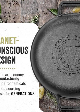 Victoria Cast Iron Round Skillet with Double Loop Handles, Made in Colombia, 10 Inches