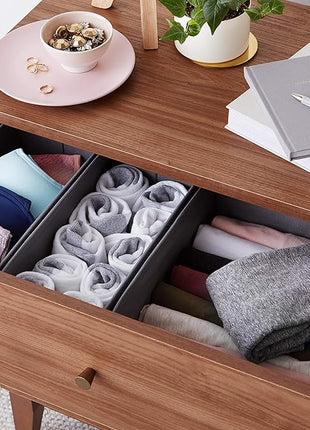 Amazon Basics Cloth Drawer Storage Organizer Boxes for Socks, Underwear and Baby Items, Set of 6, Gray