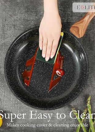 ESLITE LIFE Nonstick Ceramic Frying Pan Skillet with Lid, Non-Toxic Egg Omelette Kitchen Cooking Pans Compatible with All Stovetops (Gas, Electric & Induction), PTFE & PFOA Free (Black, 11" w/Lid)
