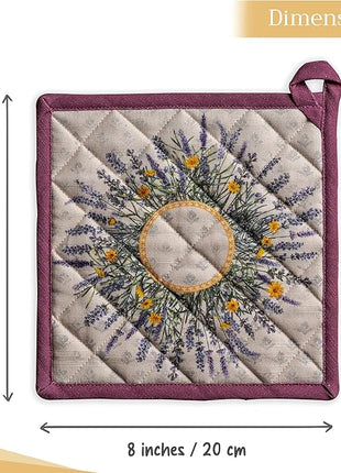 Maison d' Hermine Pot Holders 100% Cotton Heat Resistant Potholders 8" x 8" Hot Pads with Loop BBQ, Cooking, Baking, Grilling, Kitchen, Handling Hot Pans Spring/Summer (Pack of 1, Fanny Lavender)