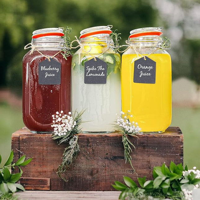 1 Gallon Square Glass Storage Jars with Airtight Lids, 2 Pack Large Glass Pickle Jars for Fermenting, Clear Glass Canister for Flour, Cookie, Candy, Kombucha, Sun tea(Extra Labels and Gasket)