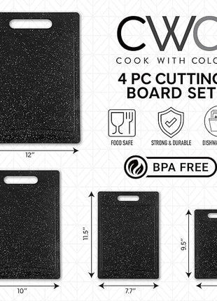 COOK WITH COLOR Non-Slip Cutting Board Set – Kitchen Essentials with Easy Grip Handle for Meat, Veggies, and Fruits, 4 Cutting Boards, Black