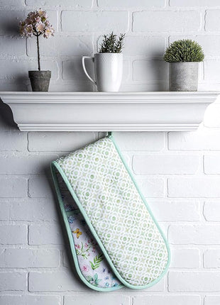 Maison d' Hermine Double Oven Mitts 100% Cotton 7"x35" Double Oven Mitt Heat Resistant BBQ Cooking Gloves with Loop, Baking, Grilling, Home, Kitchen, Handling Hot Pans Spring Summer (Just Floral).