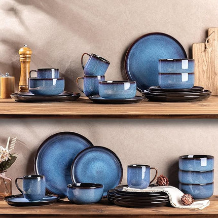 LERATIO Ceramic Dinnerware Sets for 4,16-PieceReactive Glaze Plates and Bowls Set with Mugs,Highly Chip and Crack Resistant | Dishwasher,Microwave & Oven Safe Dishes set-Blue