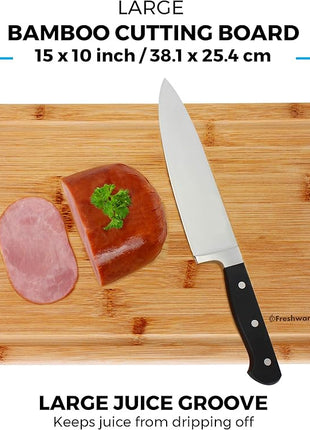 Freshware Freshware Bamboo Cutting Boards for Kitchen with Juice Groove [Set of 2] Wood Cutting Board for Chopping Meat, Vegetables, Fruits, Cheese, Knife Friendly Serving Tray with Handles