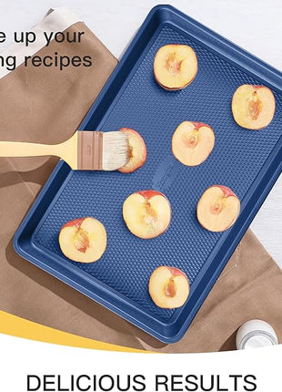 HONGBAKE Baking Sheet Pan Set, Cookie Sheets for Oven, Nonstick Half/Quarter/Jelly Roll Pans with Diamond Texture Pattern, Heavy Duty Cookie Tray, Dark Blue