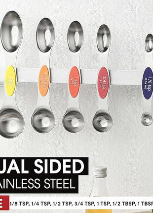 Spring Chef Stainless Steel Magnetic Measuring Spoons Set of 8 with Leveler, Nesting Teaspoon & Tablespoon Measuring Spoons, Kitchen Gadgets for Baking & Cooking, Fits in Spice Jars - Mountain Sunrise