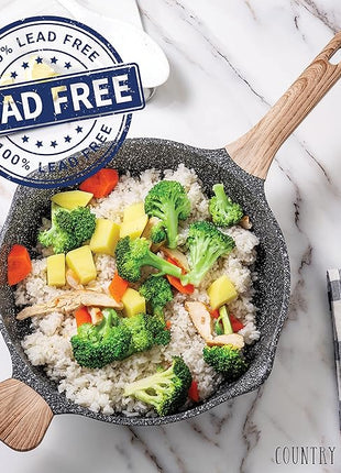 Country Kitchen Non-Stick Cast Aluminum Cookware Set - Durable Kitchen Cookware for Everyday Cooking, Grey, 11 Pc.