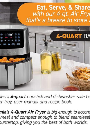 Gourmia 4-Qt Digital Air Fryer with Guided Cooking, Easy Clean, Stainless Steel
