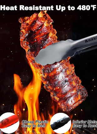 Anaeat Premium Sturdy Barbecue Tongs for Kitchen Grill & BBQ - 7,9,12 Inch Non-Slip Stainless Steel Locking Tongs Heat Resistant for Grilling, Cooking, Turning and Barbecue