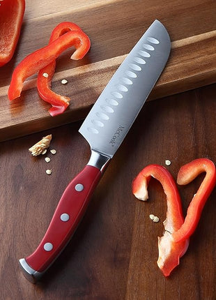 McCook® Stainless Steel Kitchen Knife Sets with Wooden Block, Kitchen Scissors and Built-in Sharpener, Red