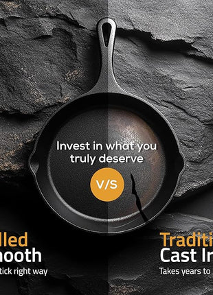 Utopia Kitchen Cast iron Skillets 3 Piece Set, Chefs Pan, Pre Seasoned Cast iron Skillets, 6, 8 & 10 Inches, Easy Use in the Oven, Stove, Grill, or Campfire, Black