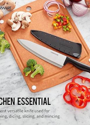 Farberware Edgekeeper 8-Inch Chef Knife with Self-Sharpening Blade Cover, High Carbon-Stainless Steel Kitchen Knife with Ergonomic Handle, Razor-Sharp Knife, Black