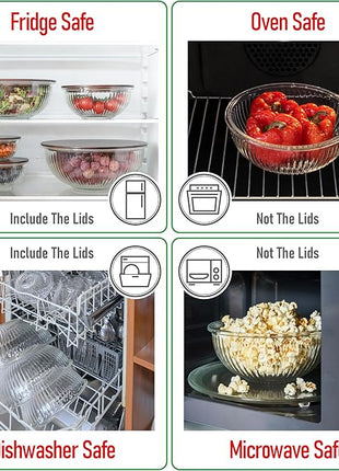 Stackable Space-Saving Set of 5 Nesting Glass Bowls with Acacia Lids for Foodprep, Storage, Mixing & Cooking - Microwave & Oven-ready BPA Free Durable Heat Resistant Inert Borosilicate Glass