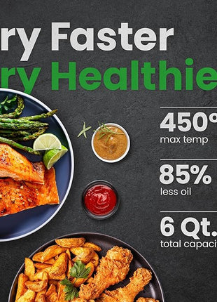 Chefman Air Fryer – 6 QT Compact Airfryer for Quick & Easy Meals, Features Hi-Fry Technology for Extra Crisp, Easy-View Window, Touch Controls with 4 Presets, Nonstick & Dishwasher Safe Basket - Black