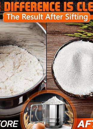 5 Cup Flour Sifter for Baking – Large Capacity Flour Sifter Stainless Steel with Double Mesh, Easy One-Hand Use & Dishwasher Safe – Baking Tools for Sifting Powdered Sugar, Cocoa & Christmas Cookies