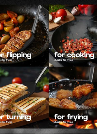 Silicone Spatula Set - Turner Spatulas Silicone Heat Resistant 600°F - Slotted & Solid Spatula for Cooking Fish, Eggs, Pancakes Flipper – Spatulas for kitchen use – Black