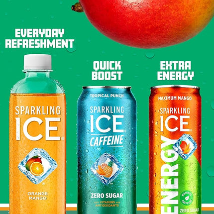 Sparkling Ice Energy Maximum Mango 12Pk. Energy Drinks with Vitamins + Antioxidants, Zero Sugar. 12 fl oz cans.