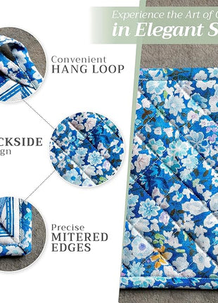 Maison d' Hermine Pot Holders Set 100% Cotton Heat Resistant Potholders 8" x 8" Hot Pads with Loop BBQ, Cooking, Baking, Grilling, Kitchen, Handling Hot Pans Spring/Summer (Pack of 2, Summer Blues)