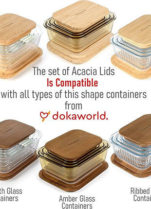 Natural Bamboo Lids Set for Food Storage Glass Containers (4pcs) - Lids are compatible with all Glass Food Storage Containers Sets
