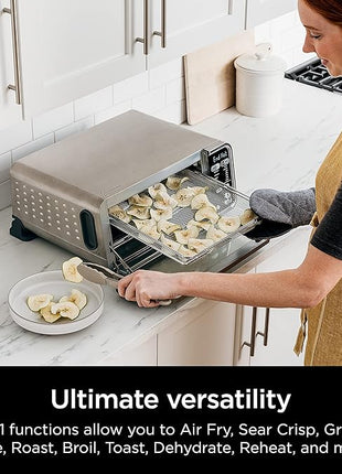 Ninja SP301 Dual Heat Air Fry Countertop 13-in-1 Oven with Extended Height, XL Capacity, Flip Up & Away Capability for Storage Space, with Air Fry Basket, SearPlate, Wire Rack & Crumb Tray, Silver