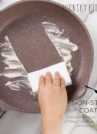 Country Kitchen Non-Stick Cast Aluminum Cookware Set - Durable Kitchen Cookware for Everyday Cooking, Chocolate Brown, 6 Pc.