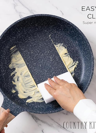 Country Kitchen Non-Stick Cast Aluminum Cookware Set - Durable Kitchen Cookware for Everyday Cooking, Navy, 11 Pc.